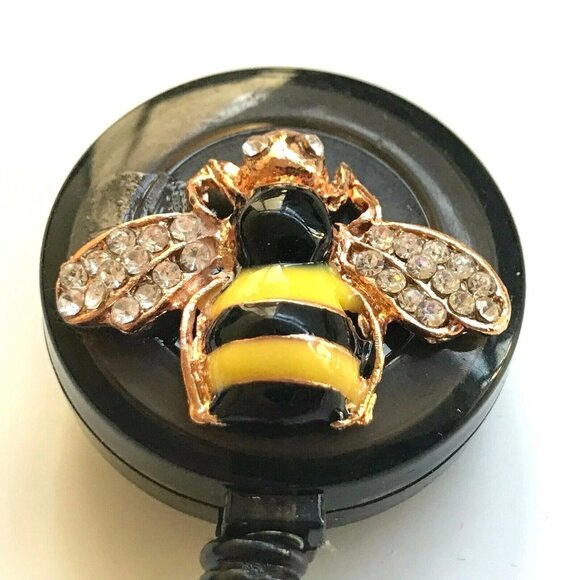Crystal Bumble Bee Badge Holder Retractable Reel ID Lanyard Enamel Charm - Picture 1 of 5